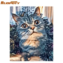 Ruopoty рамка кошка Diy Краска ing по номерам животные краска по номерам Акриловая рисунок на холсте Ручная Краска ed масляная краска ing для домашний декор