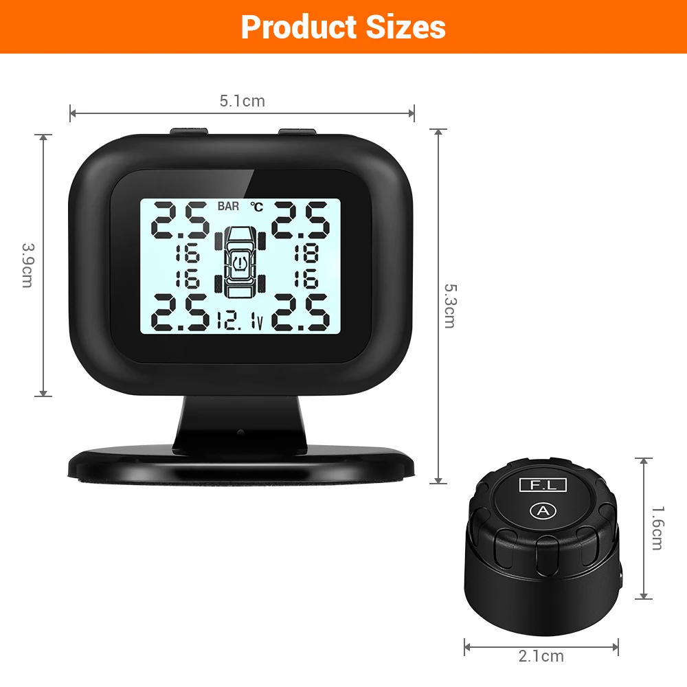 Автомобильный TPMS 5 в система контроля давления в шинах внешний датчик Отрегулируйте ЖК-дисплей USB Автоматическая охранная сигнализация для внедорожника