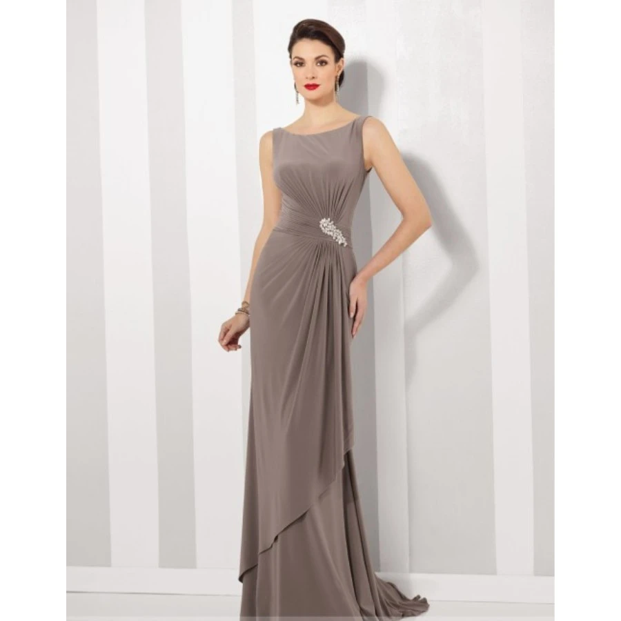 Boat Neck Sleeveless Long Evening Gown ...