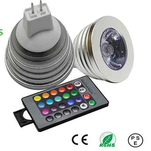 

Wireless Remote Control RGB E27 MR16 GU10 Led Light Lamp Bulb 12V 85-265V 3W Spot Light Bulb Multicolor For Home party Lighting