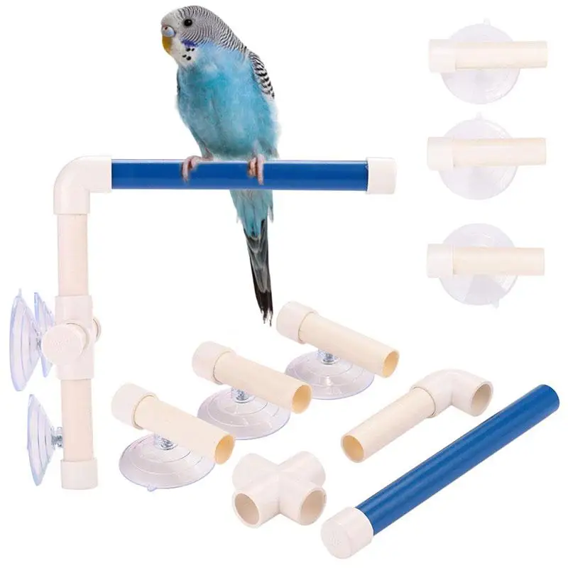 Pet Bird Parrot Bath Shower Perches Standing Wall Suction Folding
