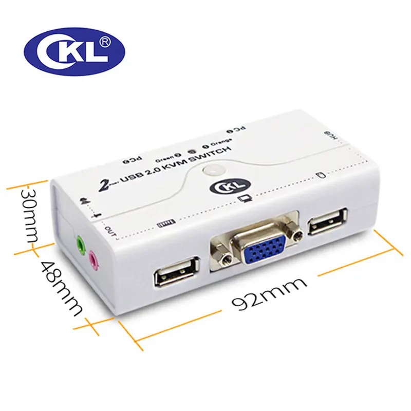 KVM переключатель VGA 2 порта USB 2,0 с кабелями Поддержка аудио микрофон принтер сканер Высокое разрешение 2048*1536 CKL-21UA