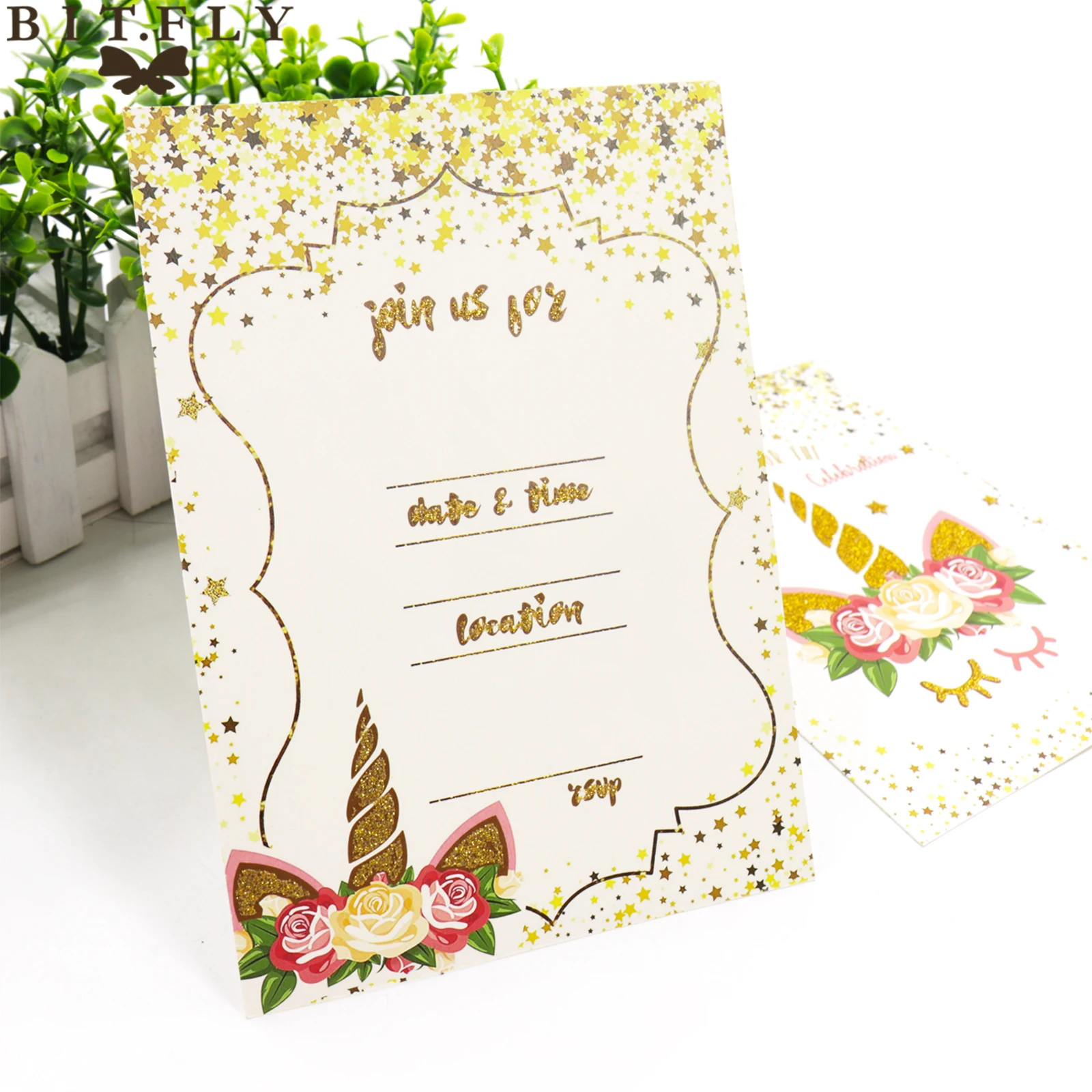 us 10 62 30 off bit fly 10pcs lot glitter unicorn invitation card envelope birthday kids party unicorn theme party diy decorations supplies in cards birthday kids invitation