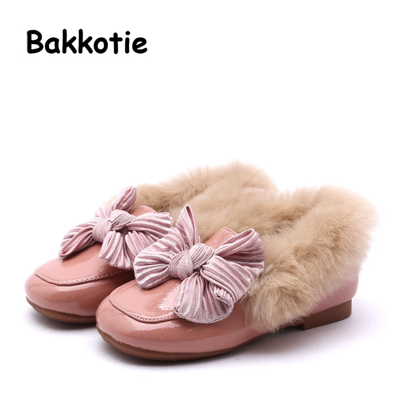 

Bakkotie 2018 Winter New Fashion Baby Girl Bow Shoes Children Princess Flats Kid Pu Leather Cute Party Brand Shoes Soft Loafer