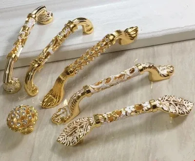 

96mm 128mm 24K gold rhinestone win cabinet dresser door handle glass diamond drawer knob pull fashion deluxe furniture handle 5"