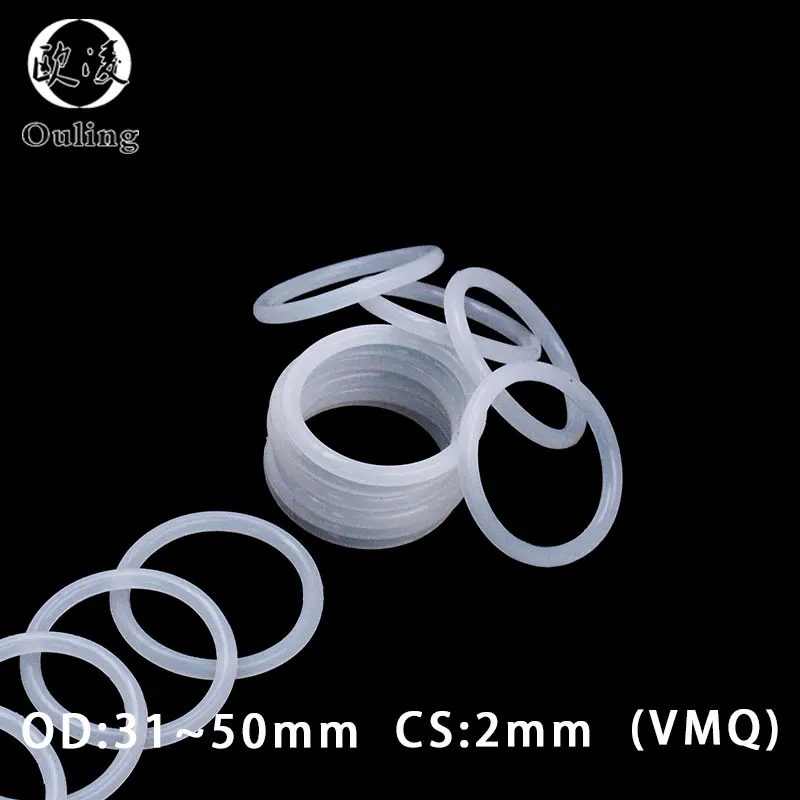 5PC/lot White Silicone Ring Silicon/VMQ O ring 2mm Thickness OD31/32/34/35/36/38/40/42/45/46/50*2mm O Ring Seal Rubber Gaskets
