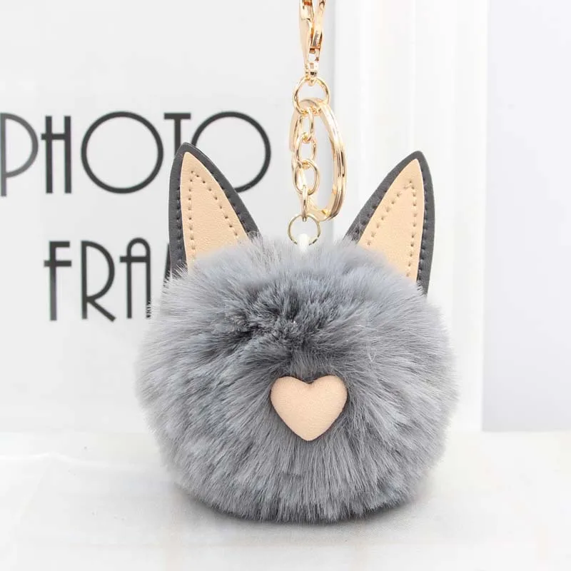 Cute Women's Cat Ears Fur Ball Keychain Fur Pom Pom Keychain Bag Purse Car Key Holder Fluffy Golden Keyring Pendant Llaveros