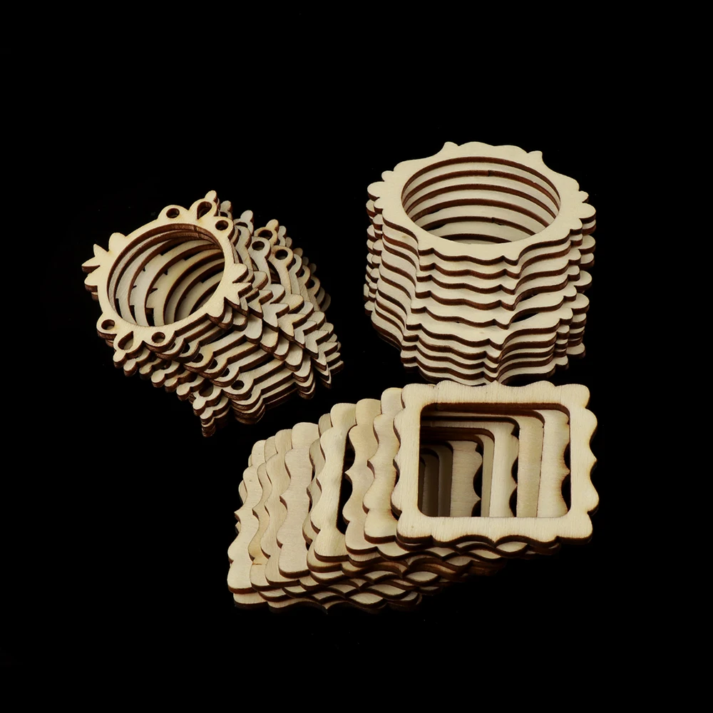 

30Pcs/set Unfinished Frame Carved Wooden Ornaments Embellishment For Scrapbooking Card Wall Tree DIY Crafts Decor