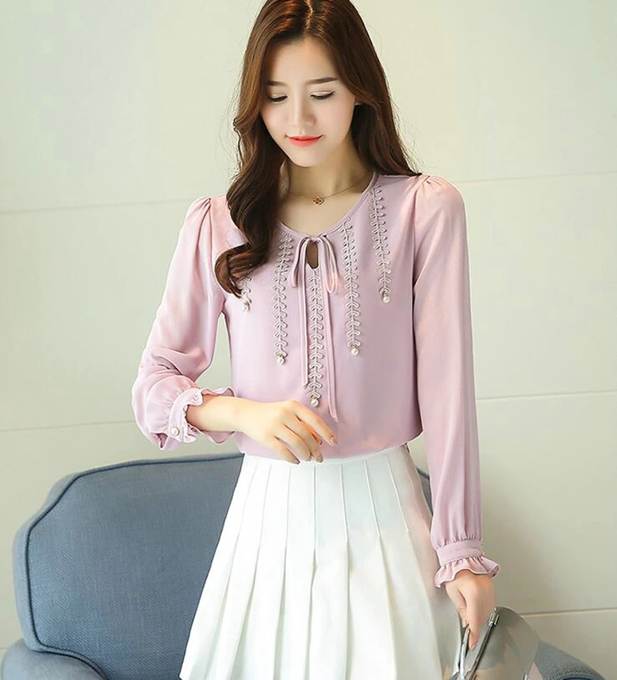 WAN XIANG YUAN Women Shirts 2017 Casual Autumn Long-Sleeved Chiffon Blouse Lady Plus size Blouse for Women Chemise Femme 92305