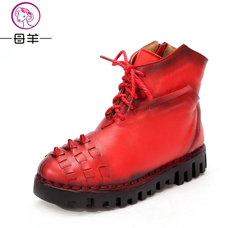 MUYANG Chinese Brands Winter Shoes Woman Genuine Leather martin boot  snow boots plus velvet Warm folk-custom Women Boots