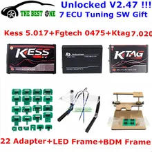 Онлайн V2.47 EU Red Kess V2 V5.017 OBD2+ K-TAG KTAG V7.020 2,25+ Fgtech 0475+ светодиодный BDM Рамка+ 22 шт. адаптер для настройки ЭКЮ программист