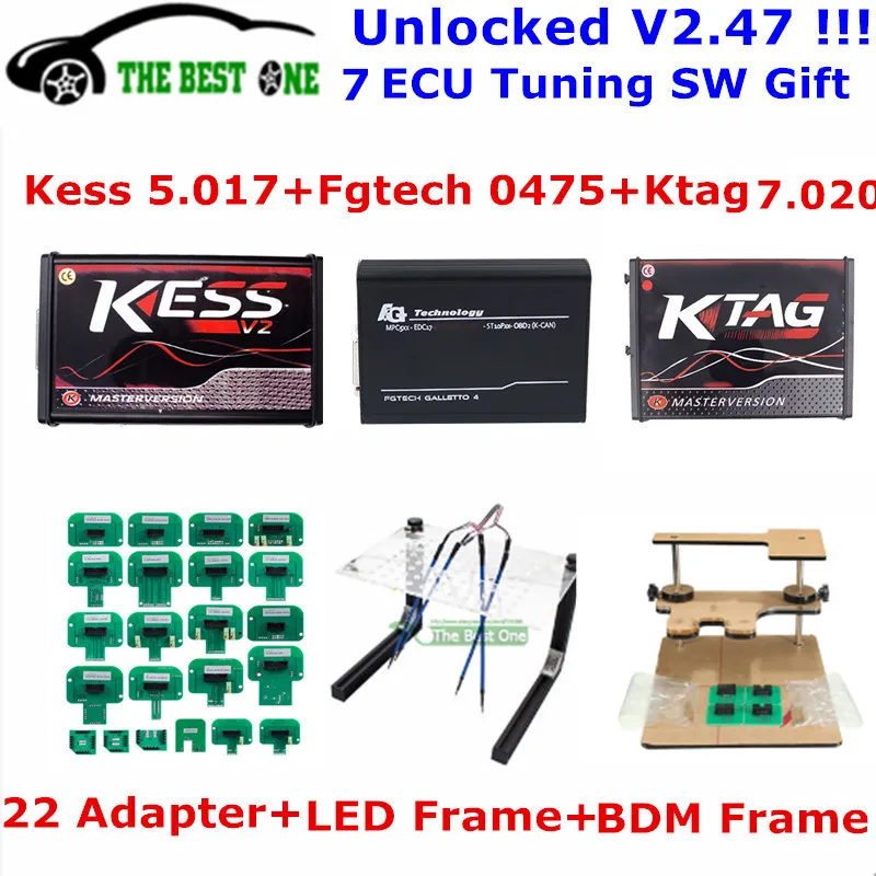 

Online V2.47 EU Red Kess V2 V5.017 OBD2+K-TAG KTAG V7.020 2.25+Fgtech 0475+LED BDM FRAME+22pcs Adapter Tuning Kit ECU Programmer