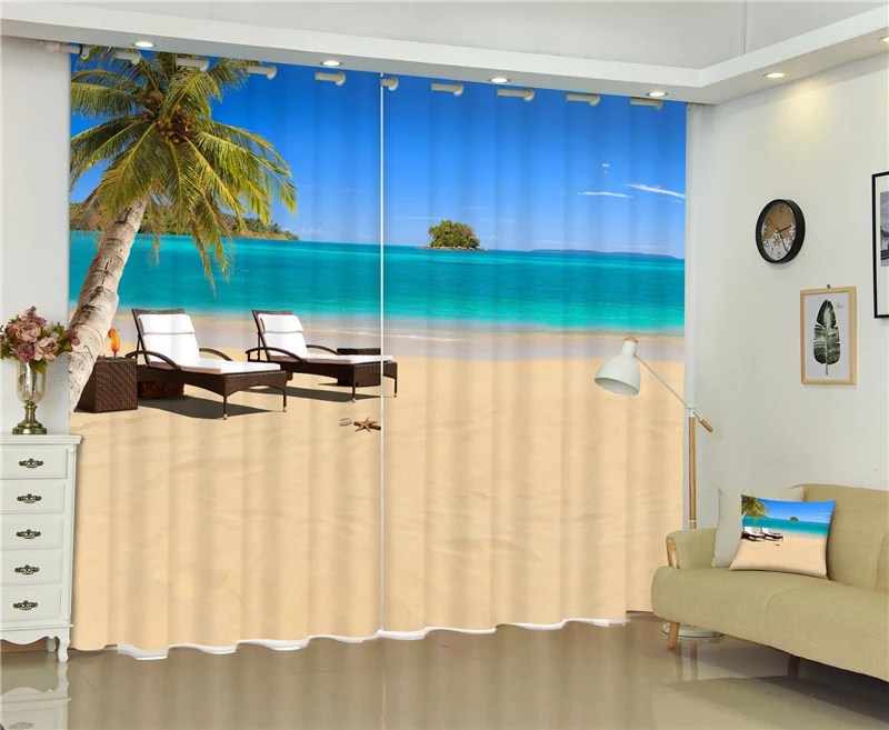 

Coastal scenery 3D Blackout Seaside Curtains Healthy non-pollution Digital Print Curtains for Bedding room Living room