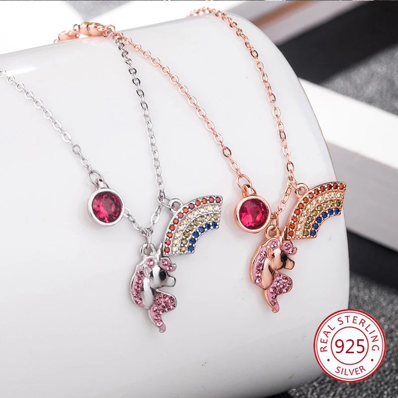 

S925 sterling silver female pendant necklace girl horse shape inlaid ochre personality creative clavicle chain jewelry new hot