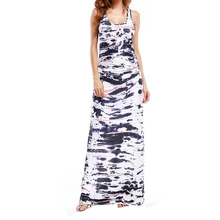 Mulheres Sexy de Tinta padrão Praia Vestido Vestido de Verão O-pescoço Sem Mangas Vestido Longo Maxi Tanque Veste 2019 Verão Elegantes Vestidos Casuais(China)