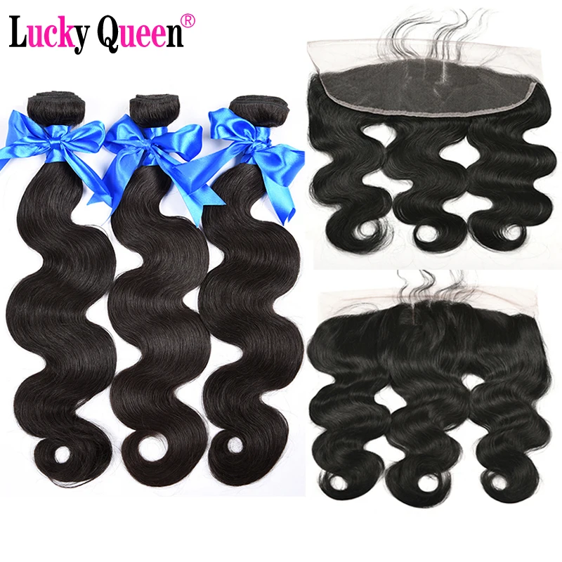 

Brazilian Body Wave Bundles With Frontal 4pcs/lot 100% Human Hair Bundles With Frontal Non Remy Hair Lucky Queen Hair Products