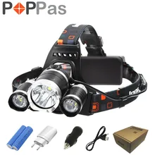POPPAS LED Headlamp Headlight 10000LM XML-T6 Rechargeable Head Light Lamp Flashlight Hunting 18650 Battery Charger