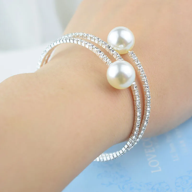 Модная повязка на головку с имитацией жемчуга с «Хрустальной» браслет женские золотой и серебряный браслет 1/2 ряда стразы жемчужный браслет, браслеты, подарок