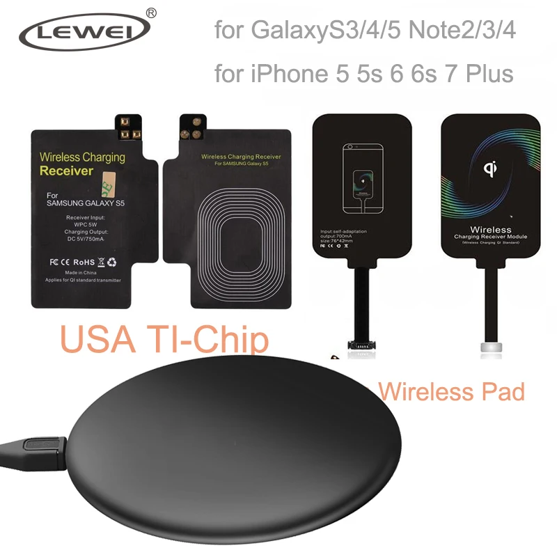 

Universal Qi Wireless Charger Pad for Galaxy S4 S5 Charging Kit Coil Receiver for iPhone 7 6s 5 Type C