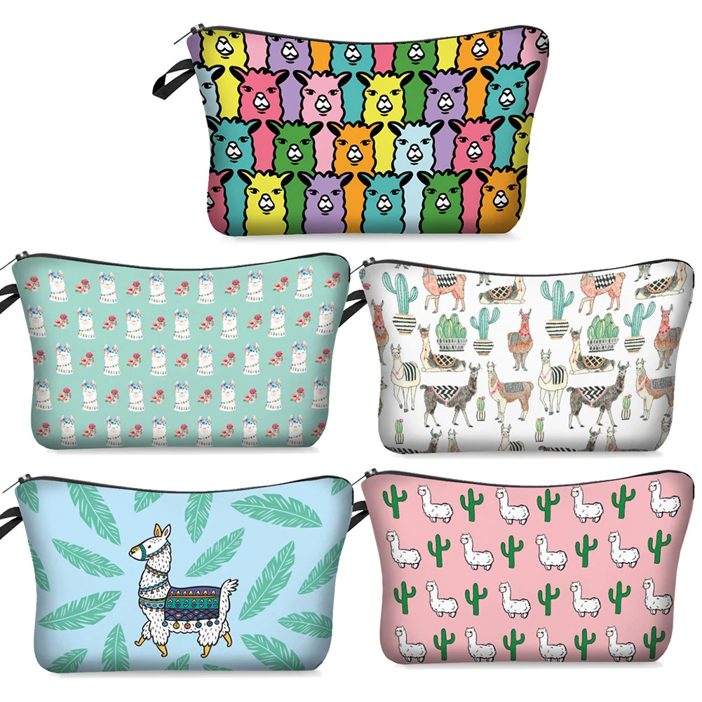 Bolsa de resistente al agua de alpacas, neceser multifunción de belleza para maquillaje, bolsa de aseo de con estampados animales bonitos, novedad de verano|Bolsas y estuches de cosméticos| -