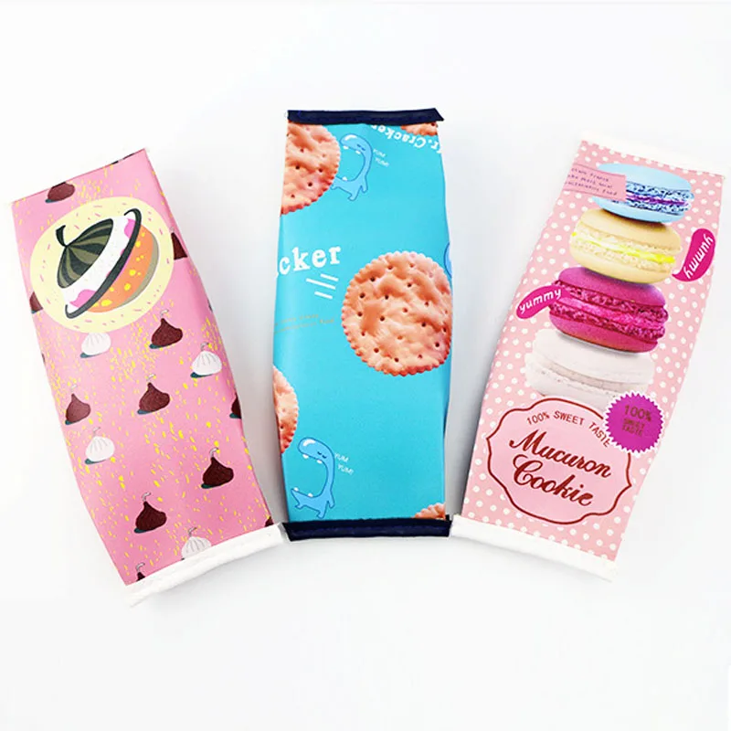 

Macaron School Pencil Case For Girls Cute Cracker PU leather Pencil Bag Stationery Pouch Office School Supplies Escolar