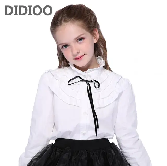 School White Blouses For Girls Toddlers Long Sleeve Lace Collar Shirts ...