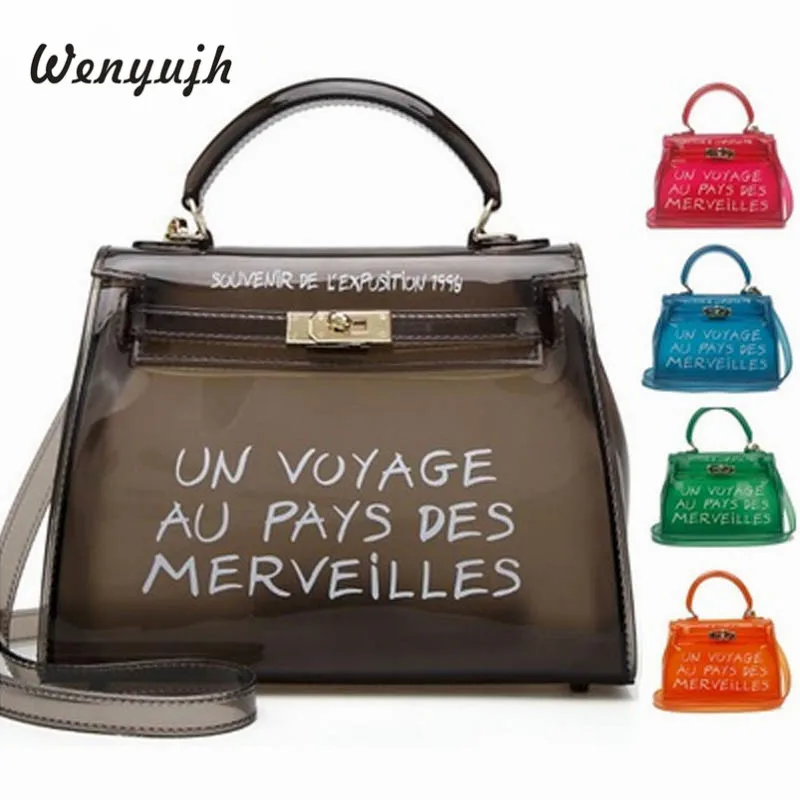 

WENYUJH Clear Transparent Pvc Bag Bags For Women 2019 Jelly Shoulder Bag Beach Letter Candy Women Crossbody Luxury Sac Femme #N