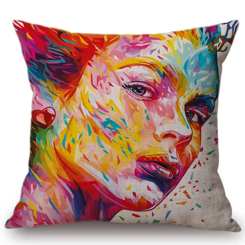 

Modern Art Watercolor Girls Home Decorative Pillows Cover Cotton Linen Trendy Lady Faces Print Fashion Store Sofa Cushion Cover