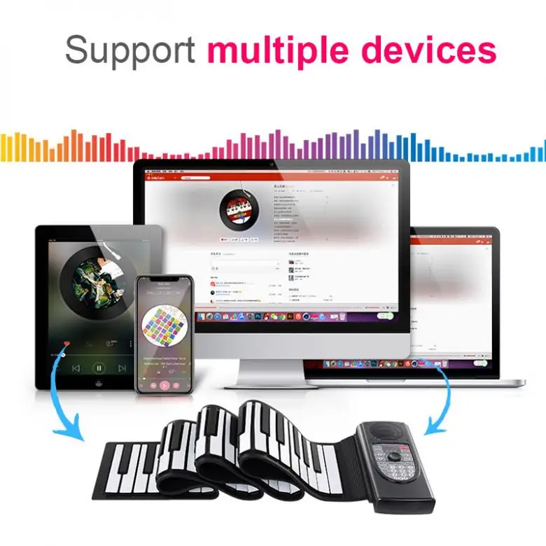  88 teclas USB MIDI enrollar Piano recargable electrónico Piano teclado de silicona flexible órgano 