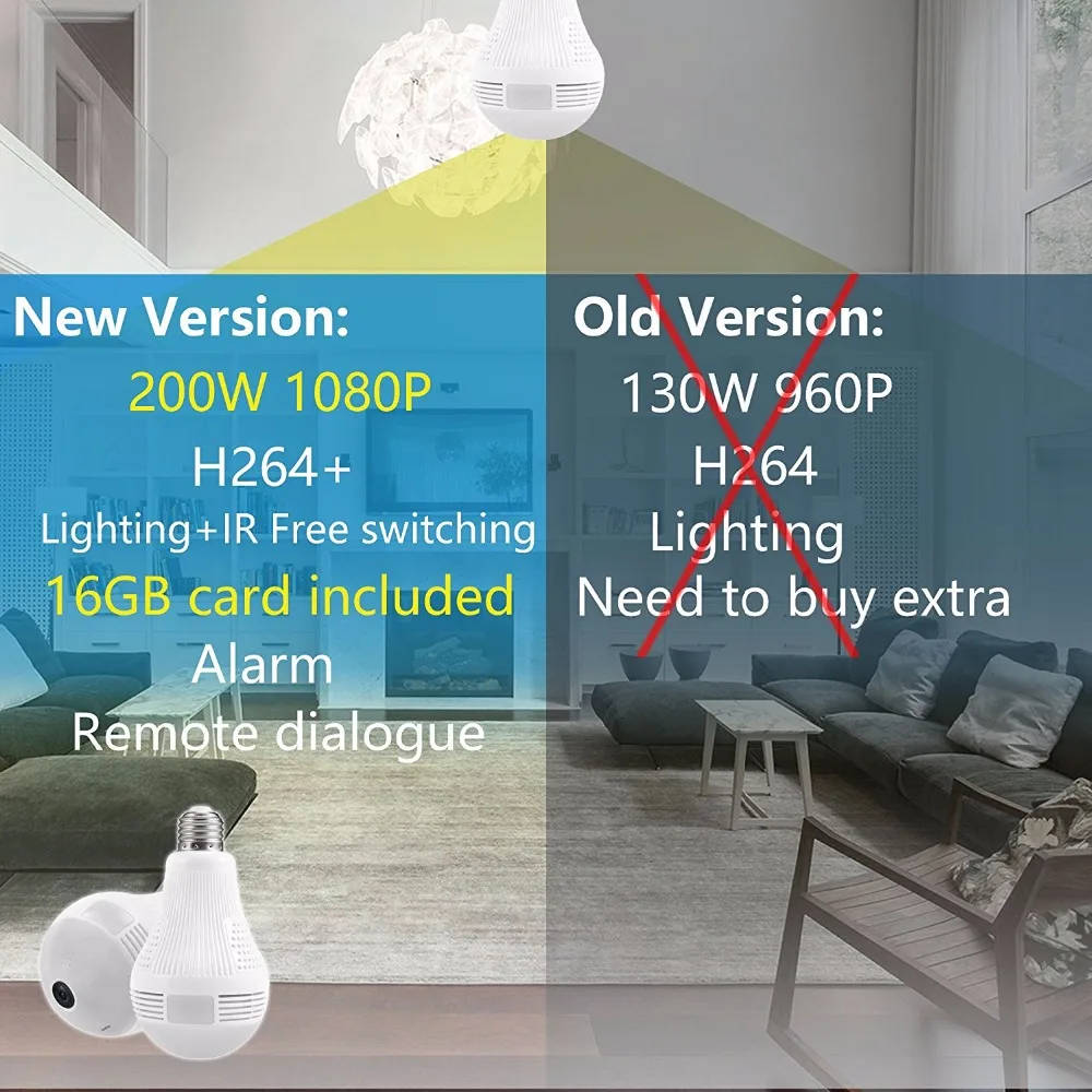 Kruiqi 1080P HD лампа беспроводная IP камера Wi Fi рыбий глаз мини Wifi Гибкая с 16G TF картой