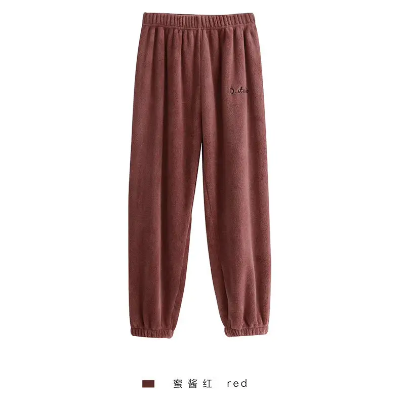 Pants-Red Осенне-зимние фланелевые женские пижамные комплекты, одежда для сна, домашняя одежда, Толстая теплая Коралловая бархатная женская ночная рубашка, костюм, пижама - Цвет: Pants-Red