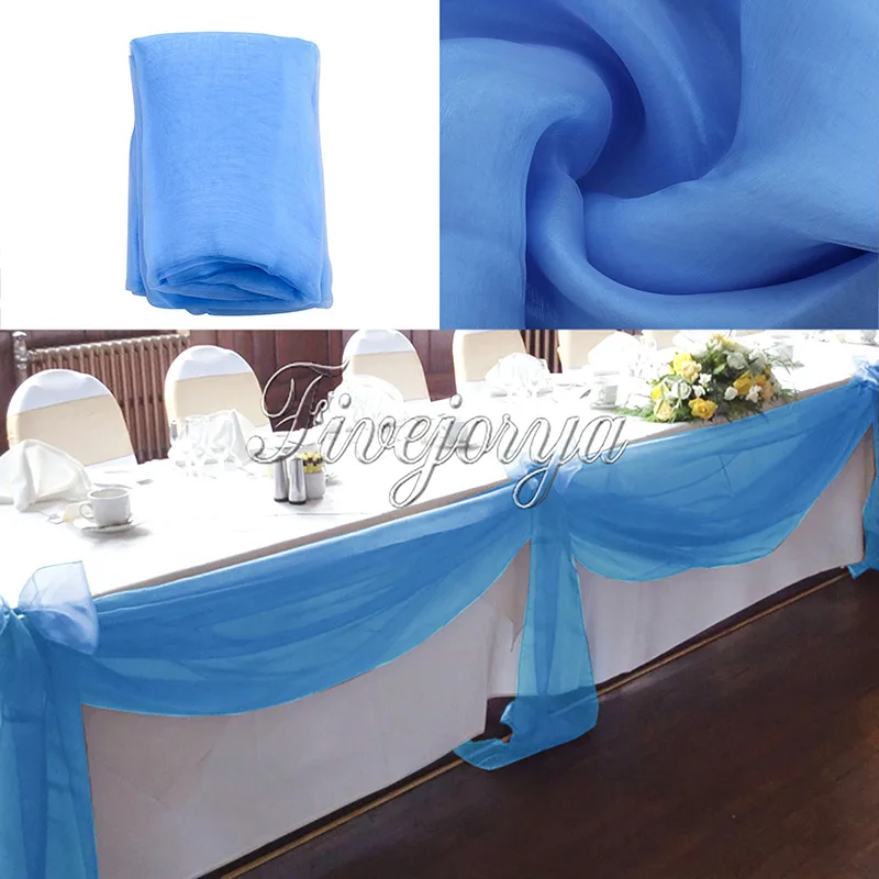 10 м x 1,4 м столешница из прозрачной органзы Swag ткань Свадебная вечеринка бант украшения DIY - Цвет: sky blue