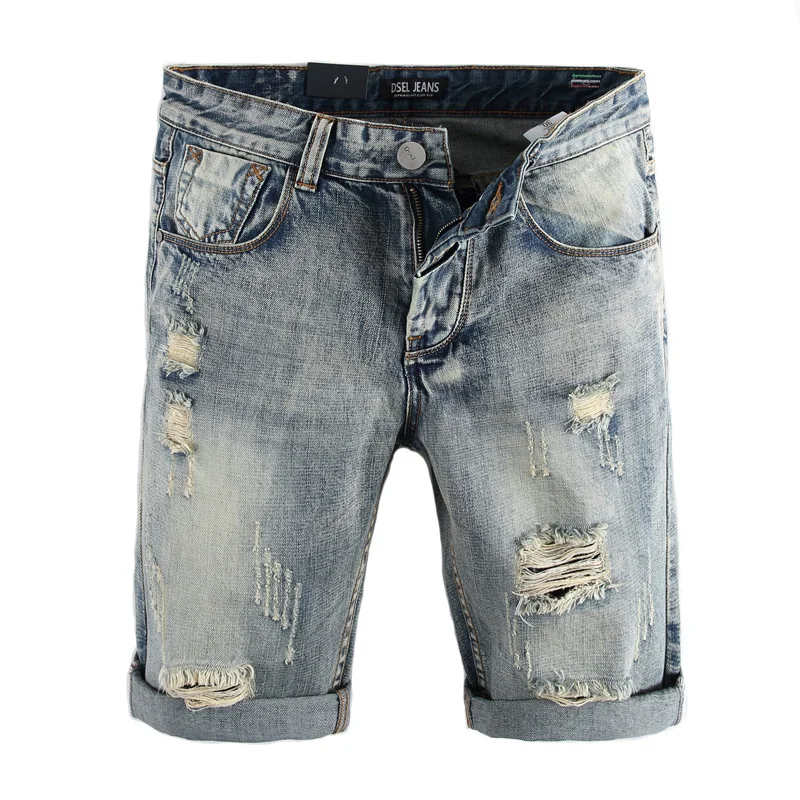 mens destroyed denim shorts