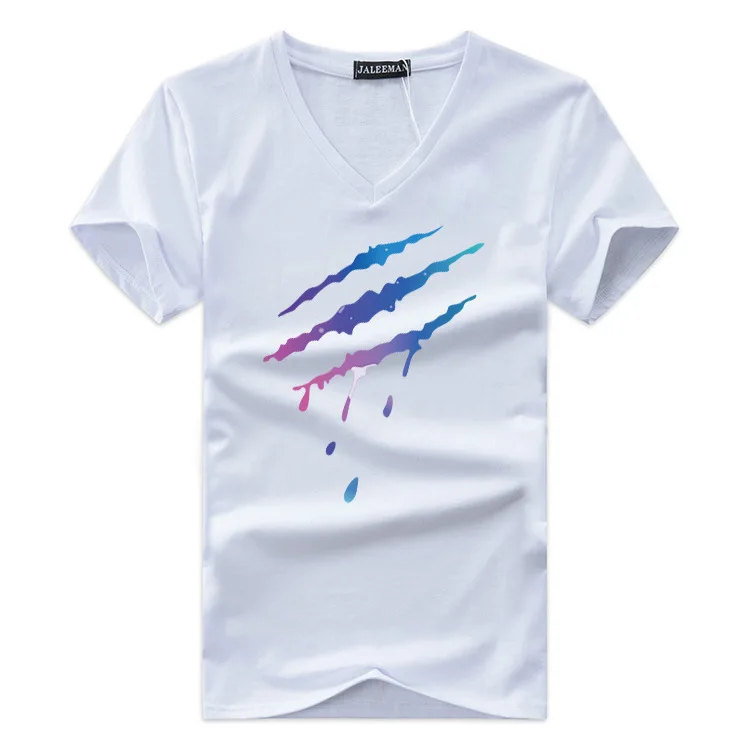 

Scratch Printed Men T Shirt 2019 Fashion Hipster Tee Short Sleeve V neck Casual Tops Funny T-shirt