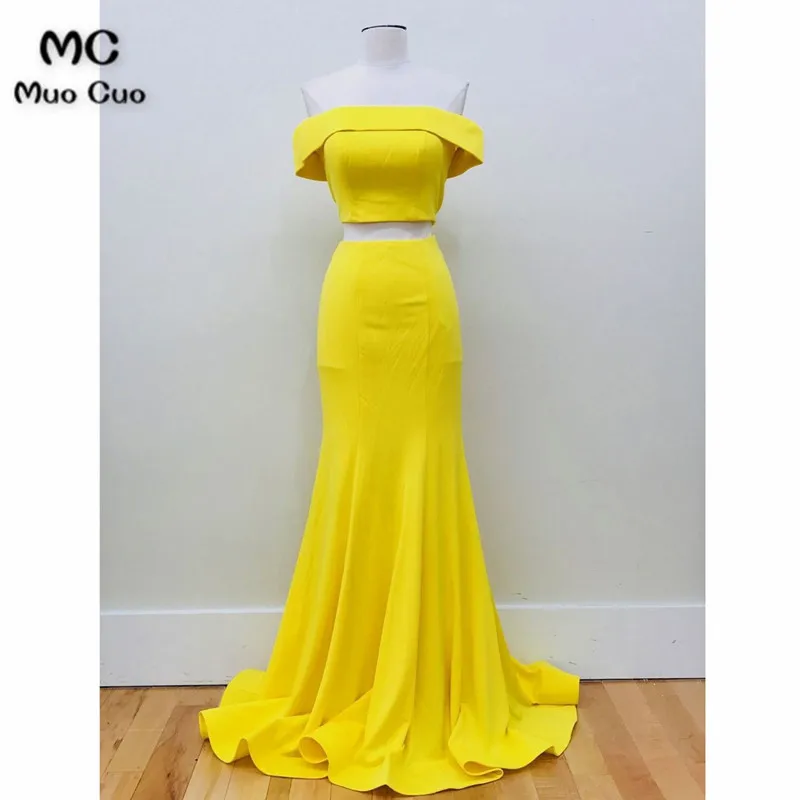 Attractive Spandex Off-the-shoulder Neckline 2 Pieces Mermaid Prom Dress