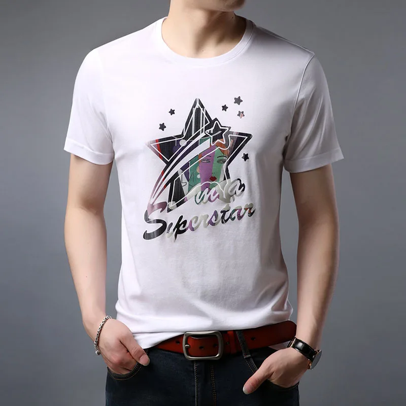 Silk Print Men T Shirts Summer Top Tees Mens Clothing Short Sleeve Casual O Neck Cotton Fitness Tshirt Black White High Quality Silk Print Men T Shirts Summer Top Tees Mens Clothing Short Sleeve Casual O Neck Cotton Fitness Tshirt Black White High Quality