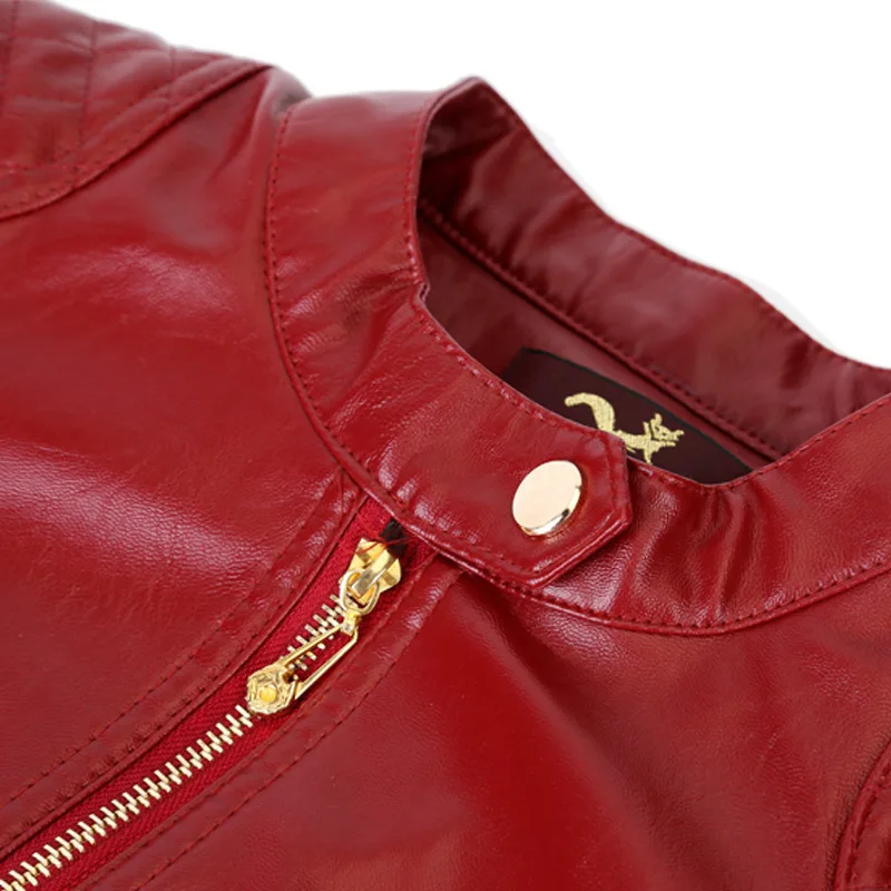 2018 6XL Fashion Woman Short Motorcycle Pu Leather Zipper Red Jacket For Female Women Basic Jackets Autumn Large Sizes Outerwear