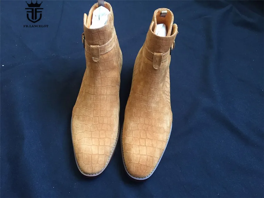Высококачественные роскошные мужские ботинки до середины икры ручной работы из натуральной кожи с рельефный крокодил