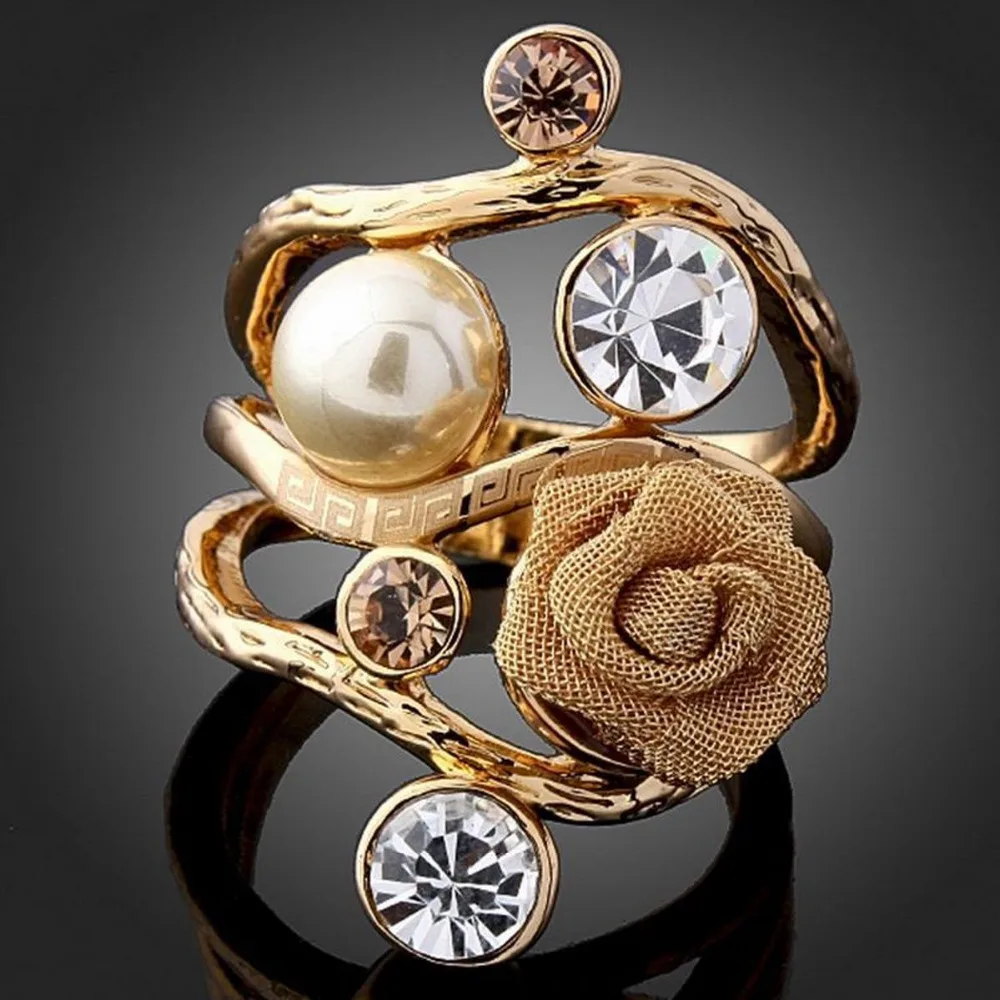 Big sized Fashion Jewelry Statement Vintage Alloy Rose Imitation Pearl