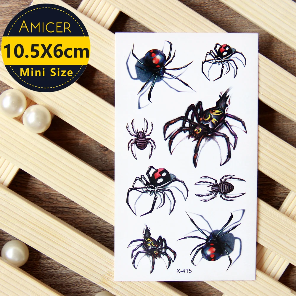 3d اللون tattos العنكبوت الوشم هيئة الفن المؤقتة وهمية ملصقات الوشم فلاش الوشم للرجال النساء فتاة على الجسم