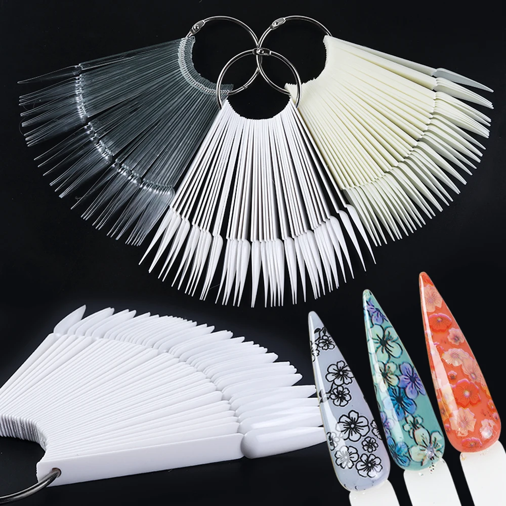 

40pcs False Nail Tips Sharp Nail Art Display Practice Nature White Clear Fan Color Card Manicure Nail Art Tool Set SA1503-1