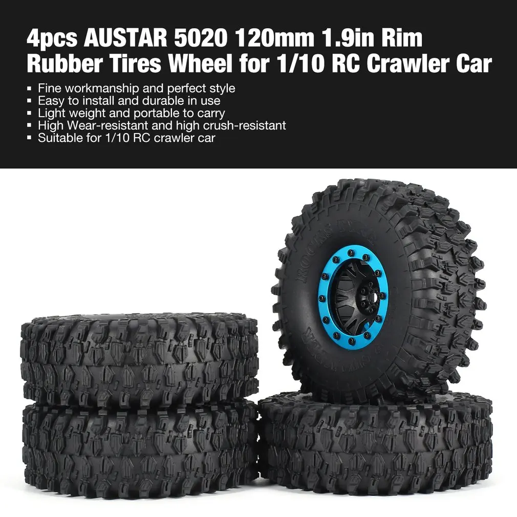 

4pcs AUSTAR 5020 110mm 1.9in Rim Rubber Tyre Tires Beadlock Wheel Set for Axial SCX10 RC4WD D90 1/10 RC Crawler Car Model HOT
