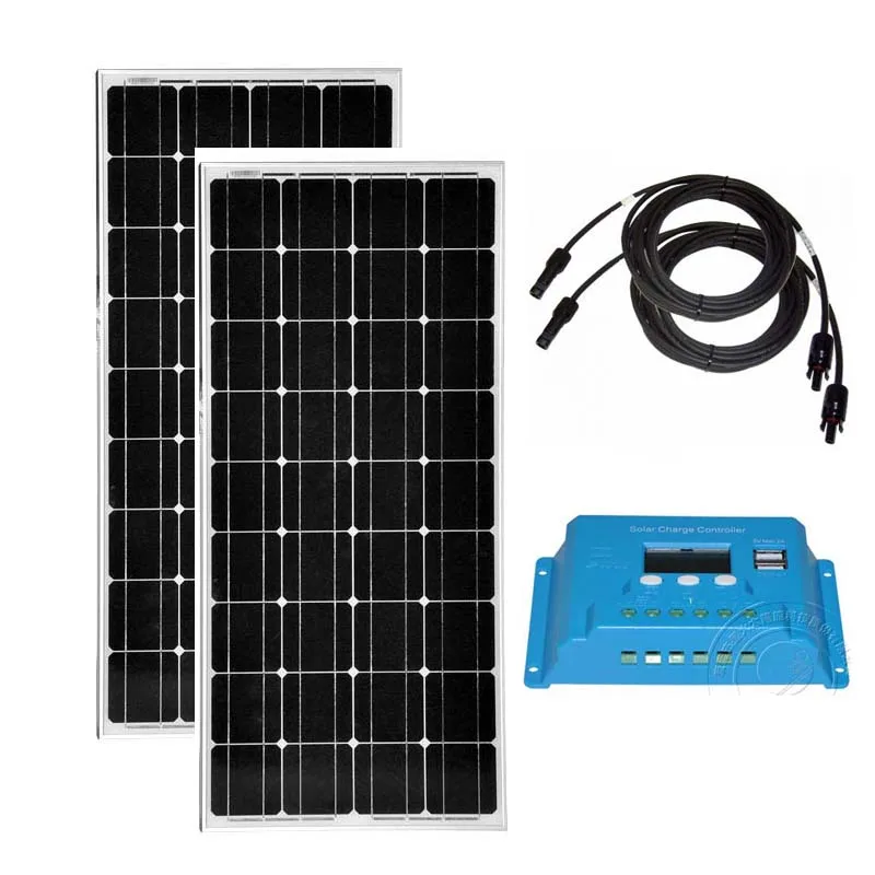 

Solar Set 200w Solar Plate 12v 100w 2 Pcs Solar Charge Controller 12v/24v 10A Solar Battery Charger Motorhome RV Roof System LM