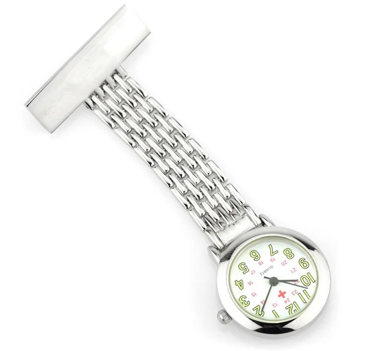 Fashion Silver Full Stainless Steel Nurse Fob Watch Luminous Dial