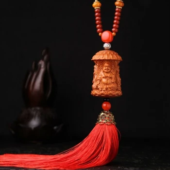 

Delicate Chinese Maitreya Buddha Statue Sculpture Wood Carved Car Pendant Amulet