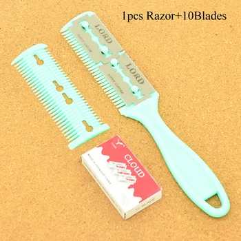 

Meisha 1pcs Hair Razors & 10pcs Blades Hair Razor Comb Cutting Thinning Comb Home DIY Trimmer inside with Blades Brush HC0001