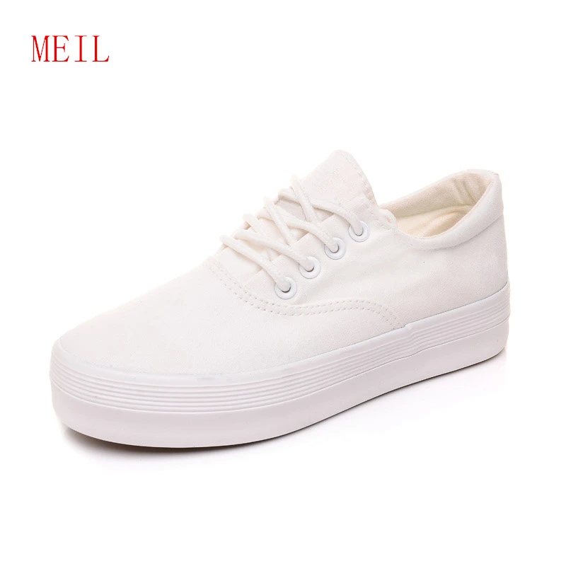 

Breathable White Shoes Women Platform Sneakers 2019 Thick Sole Canvas Shoes Ladies Designer Shoes Zapatos Mujer Black Trainers