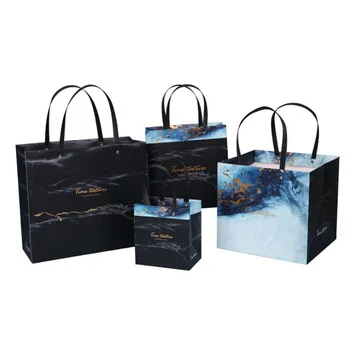 

100pcs/lot Marble Design Black Paper Bag Festival Hand Bag Gift Bag Wedding Party Favor Package Tote Pouch ZA6063