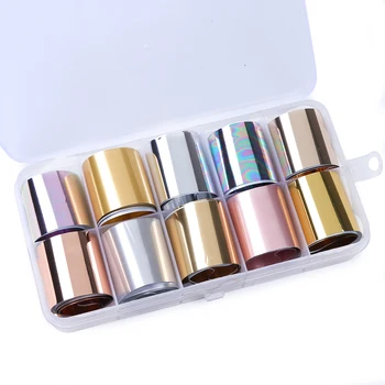 

10 Roll/Box Holographic Nail Transfer Foils Matte Metallic Nails Art Stickers Decal Decoration Polish Wraps Set Manicure TR934-1