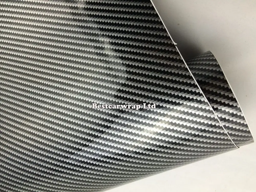 2D silver black glossy carbon fiber vinyl car wrap film with real carbon fibre glossy film 5D carbon wrap bubble Fre (1)
